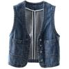 Gilet Corto in Denim da Donna Nuova Moda Largo Semplice Capo Esterno Versatile Senza Maniche Gilet in Jeans