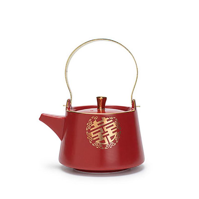 Chinese Traditional Wedding Decoration, Red Teaware, Porcelain, Kung Fu Teappot, Kettle, Double Happiness, Tea Service Gifts