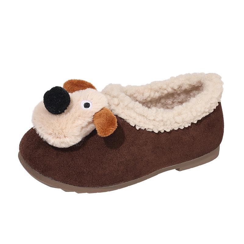 Warm Cotton Cartoon Puppy Shoes for Girls - 2025 Winter New Korean Style Toddler Loafers