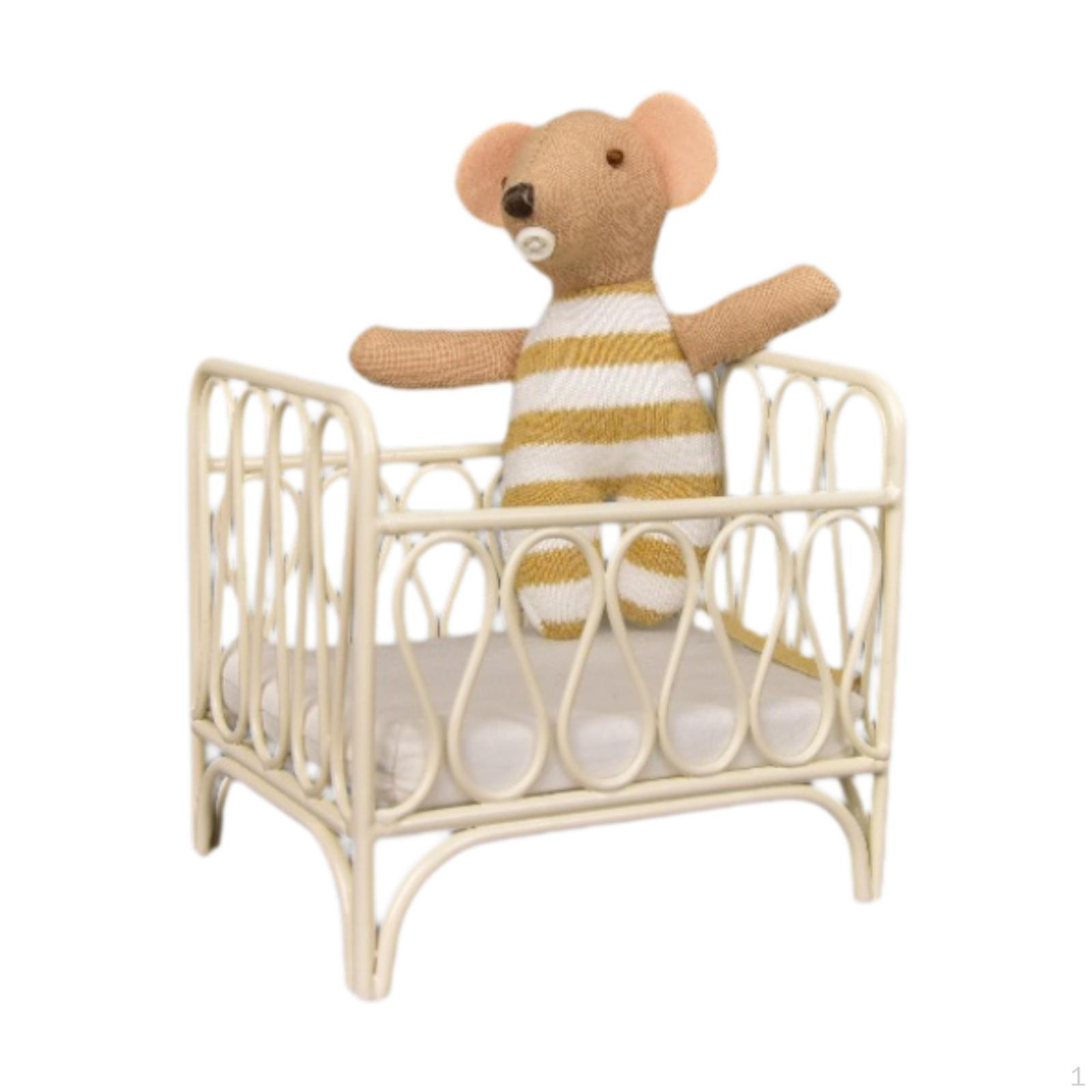 

1/12 Dollhouse Bedside Crib Miniature Furniture Room Tiny Small Bassinet for Role Play Khaki Mouse Doll