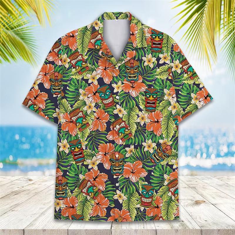 Vintage Tiki 3D Printed Hawaiian Shirt For Men Clothing Summer Trendy Graphic Blouses Casual Y2k Beach Shirts vacation shirt