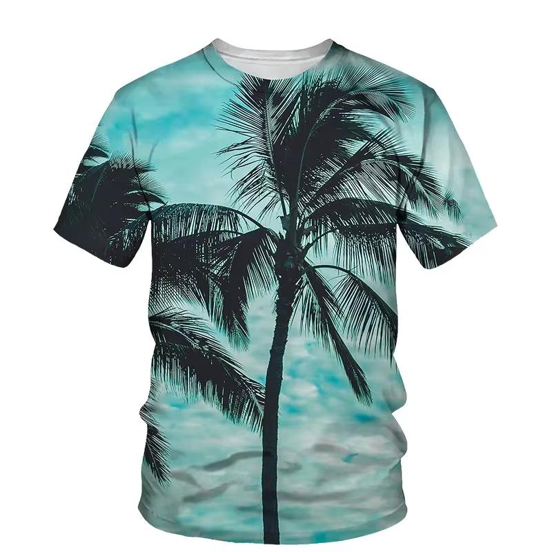 Coconut Plant 3D Printing T-shirts Vacation Sunset Short Sleeves Outdoor Street Summer Round Neck Men's and Women's Unisex T-shirts
