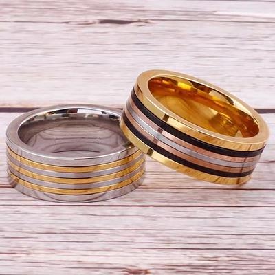 8MM Wide Trendy Gold Color Stainless Steel Rings For Men Women Double Color Engagement Wedding Band Ring Jewelry