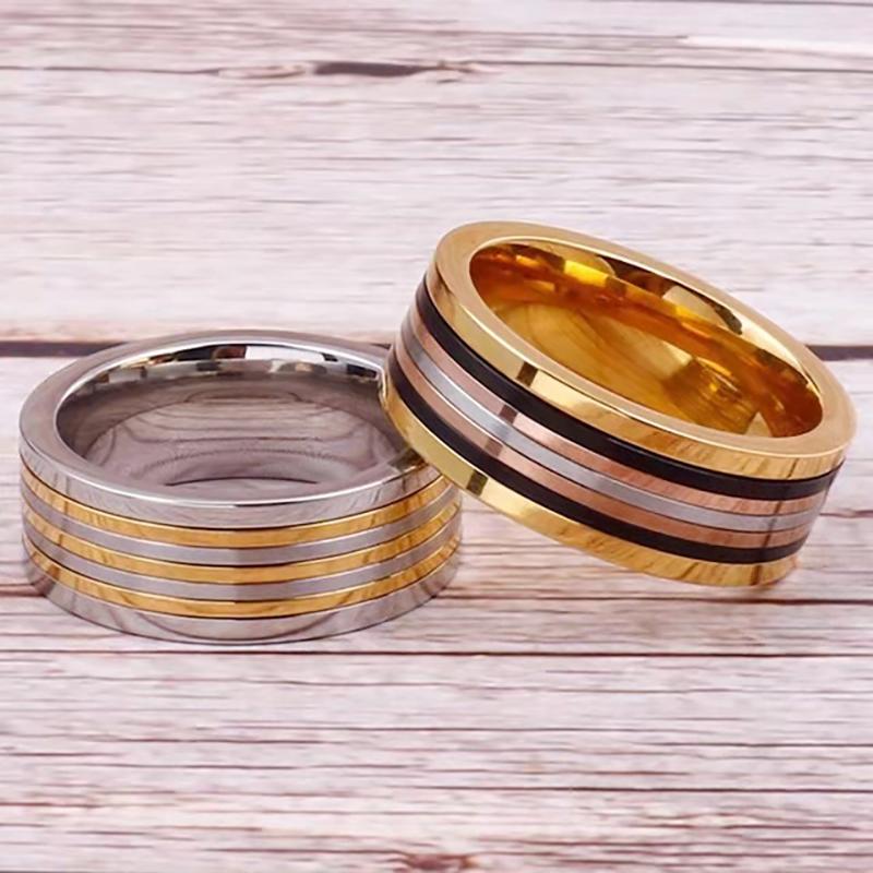 8MM Wide Trendy Gold Color Stainless Steel Rings For Men Women Double Color Engagement Wedding Band Ring Jewelry