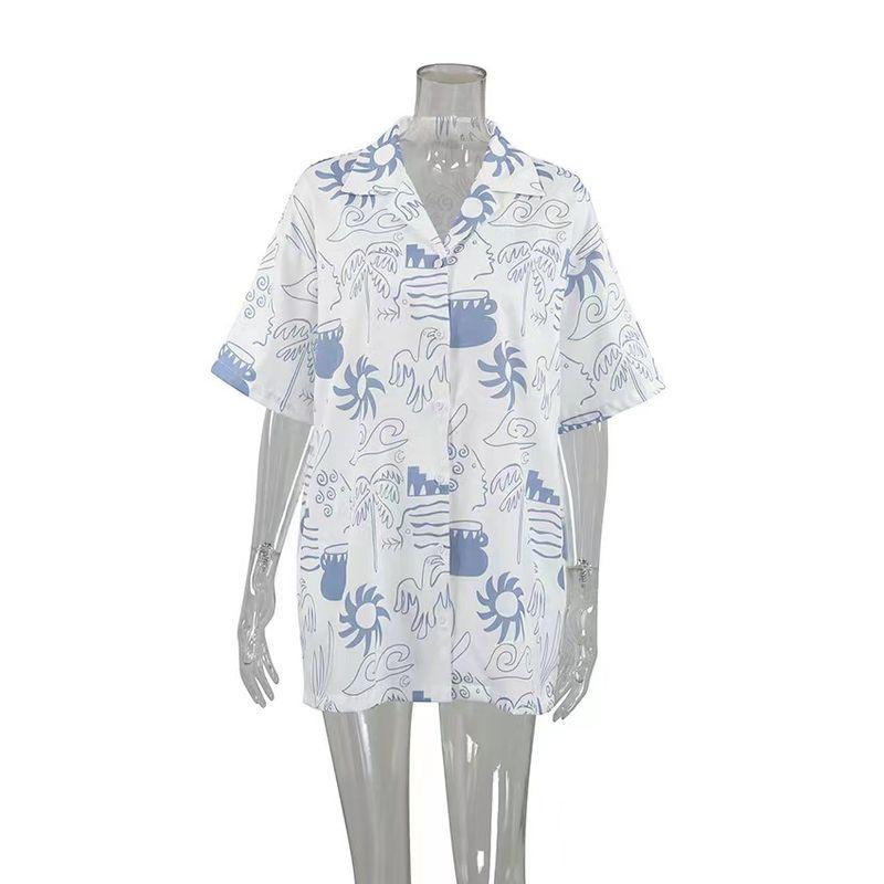

Fashion Style Print Loose Shirt Shorts Suit Homewear Printed Shirt and Shorts Set Printed L
