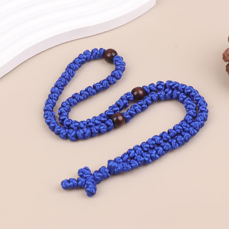 NEW Black/Blue Knot Necklace Handmade Orthodox Religous Rosary Prayer Rope Cross Jewelry Gift