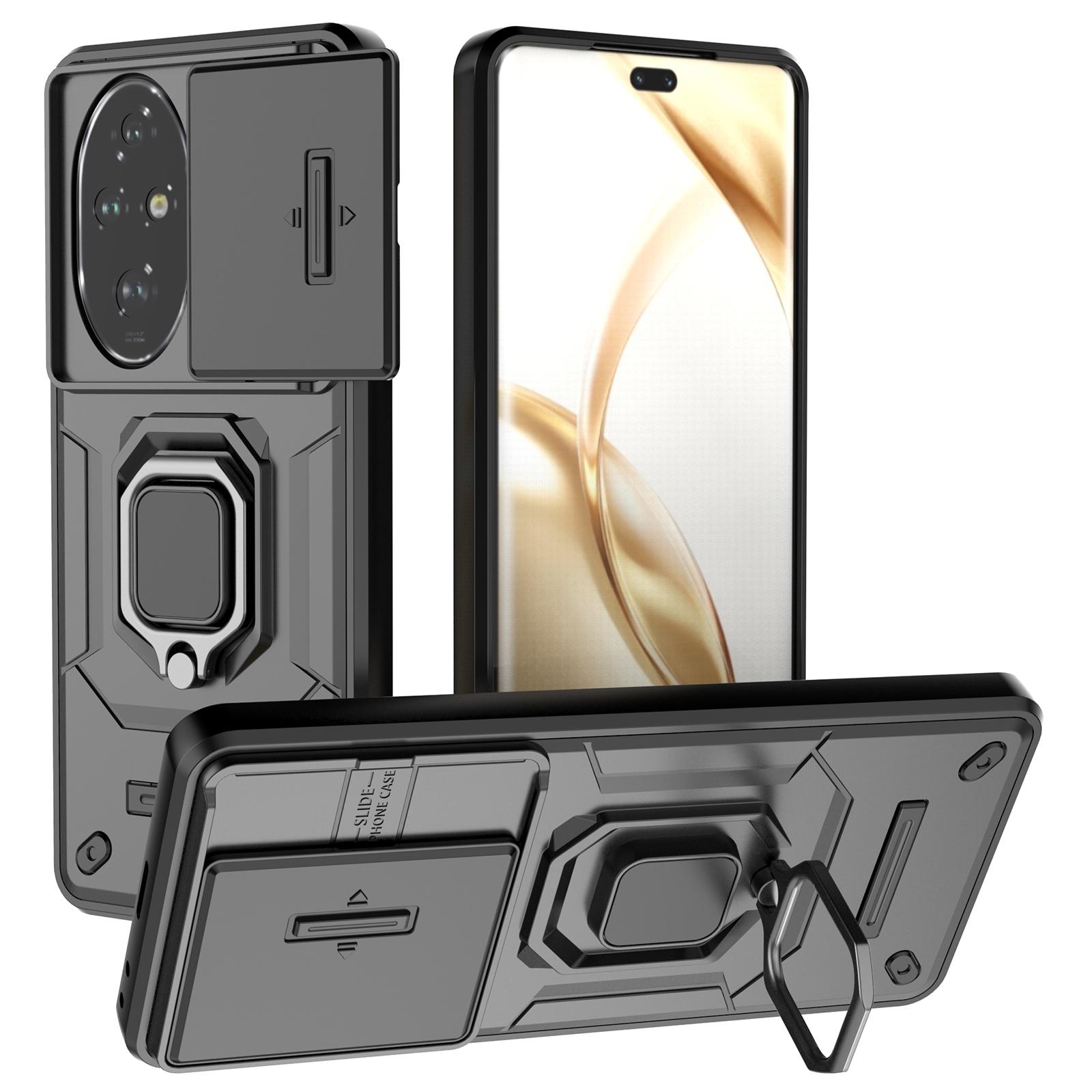 

For Honor 200 Pro 5G Case Lens Cover PC+TPU Phone Cover with Kickstand Black