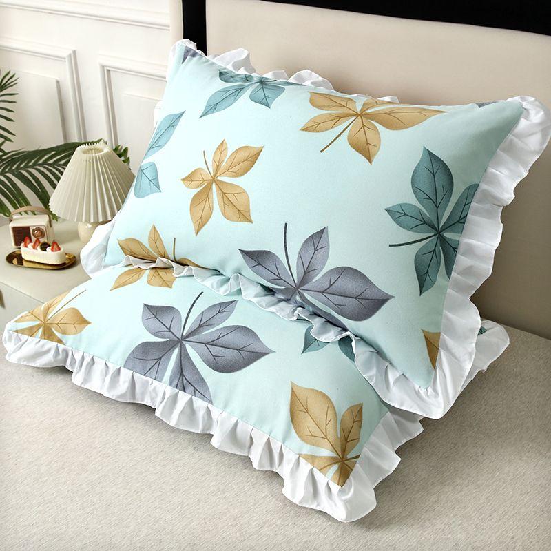 

2 шт. Наволочка с принтом свежих цветов и краем в виде лепестка лотоса, Наволочка*2, Без наполнителя, Защита для подушки, Мягкая и удобная 2PCS 48x74cm