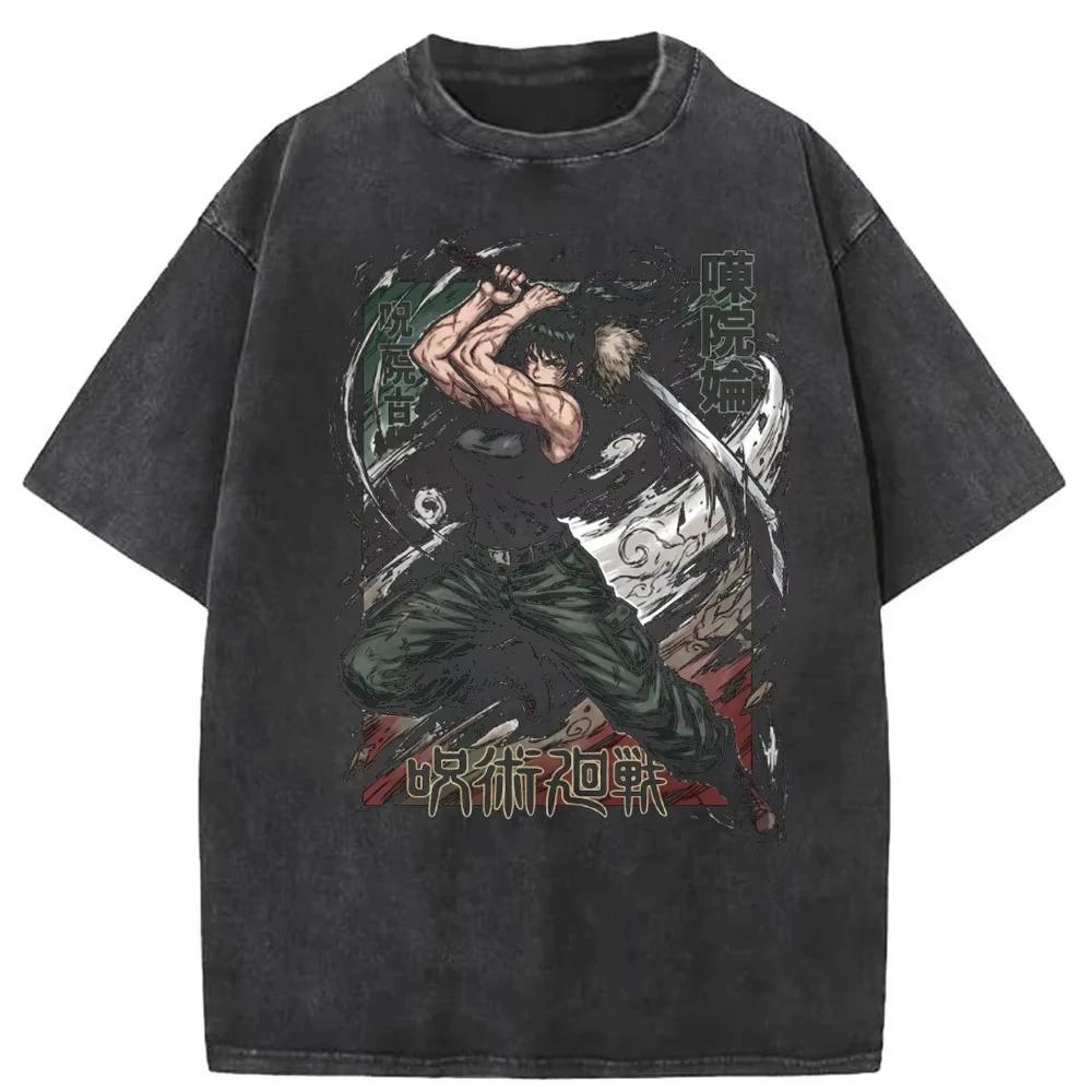 

Zenin Maki Anime Vintage Washed T-Shirt Cotton Jujutsu Kaisen Harajuku Men s Women s Streetwear Women Short Sleeve XL білий