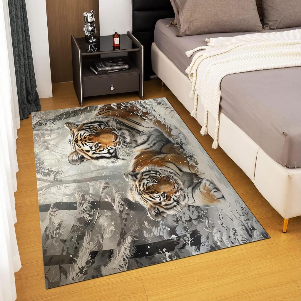 Tiger Animal Area Rug Carpet Wildlife Printed Indoor Floor Mat for Living Room Bedroom Soft Non-Slip Washable Doormat, Play Mat