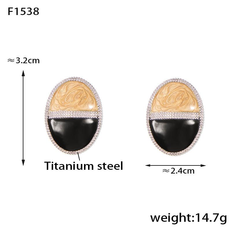 18k Gold-Plated Two-Tone Oval Button Earrings with Titanium Steel Ear Cuffs - European, American, Japanese, Korean Style.
