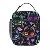 Silhouettes de Chats Colorées Dessin Animé Chats Noirs Sac à Lunch Isotherme pour Femmes Enfants Boîtes Alimentaires Portables Boîte à Lunch Thermique Sac Tote