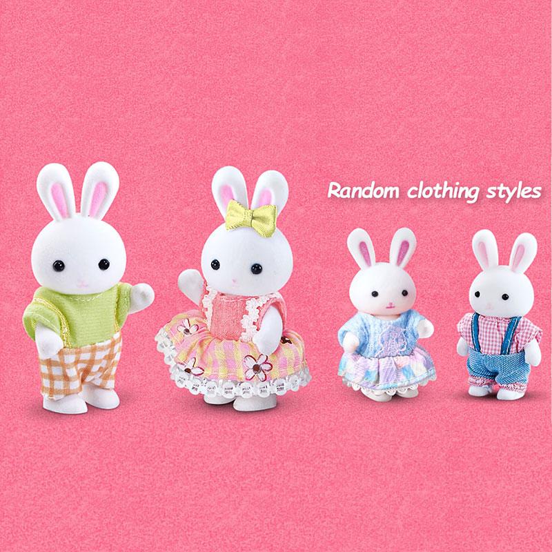 4 Stück Puppenhaus Miniatur Möbelset Hasenfamilie Mini Spielhaus Set Spielspiel mit vielfältigen Szenen Zubehör Geburtstagsgeschenke