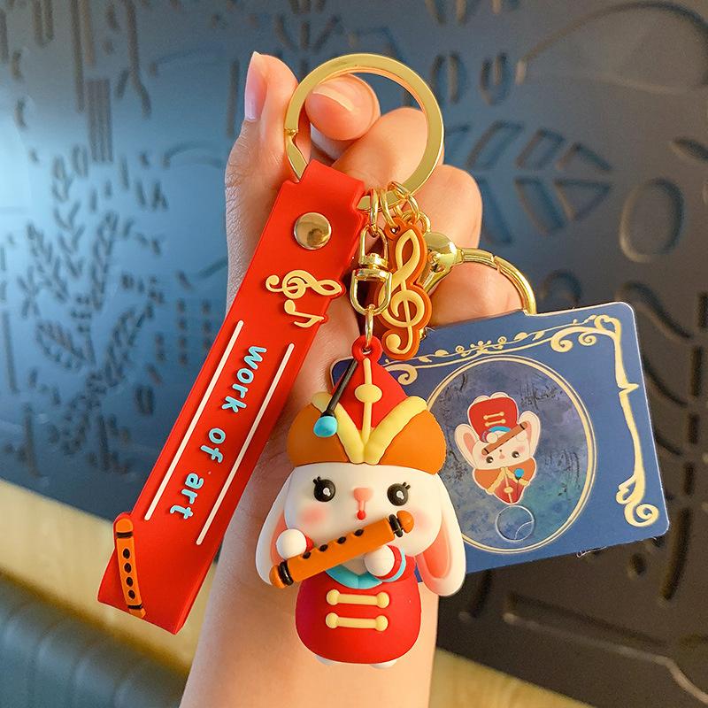 Festive Lion Awakening Small Wealth Firewood Keychain Pendant Cute Rabbit Car Key Pendant Small Gift opp bag packaging