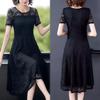 Sexy Lace Dress Women's Short Sleeve Summer Mid Length Dress Ladies Style Slim Dress Solid Color Casual Dress
