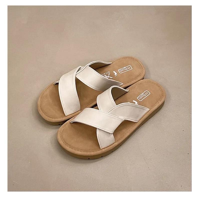 Fashion 2024 Fashion Hot Selling High Quality Summer Women's Slippers Open Toe Flat Heel Comfortable Outerwear Solid Color Women's Shoes