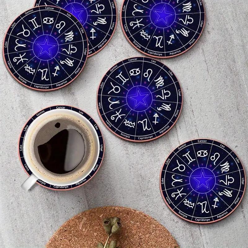

6PC Constellation Design Coffee Hot Drink Anti slip Cup Mat Table Mat Coffee Desktop Protection Kitchen Home Accessories
