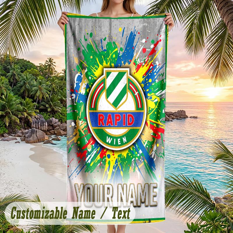 Beach Towel Rapid Wien FC Print Custom Name Text Soft Towel for Swimming Pool