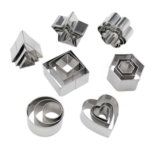 Vivi Bakie 24-Piece Cookie Cutter Set, Biscuit Molds, Square Cookie Cutters, Confectionery Tools, Stainless Steel, Flower and Star Shapes, with Storag