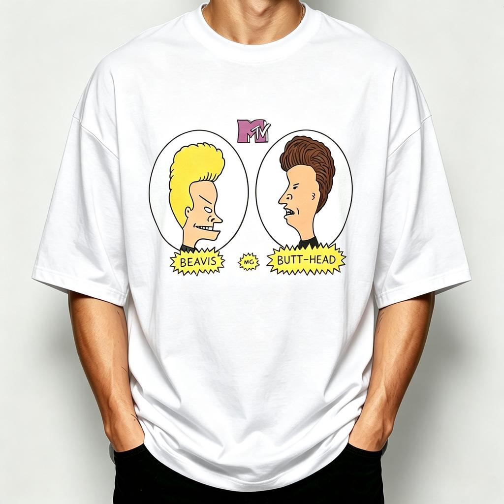 Beavis And Butthead Cartone Animato Retrò Unisex Maglietta con Stampa in Modal Manica Corta Girocollo Streetwear Vestibilità Larga T-shirt