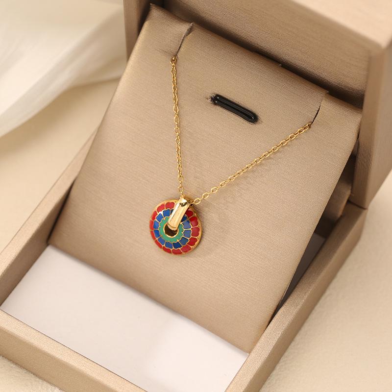Stainless Steel Enamel Fan Shape Jewelry Set: Necklace, Earrings, Ring – High-end Trendy Accessories