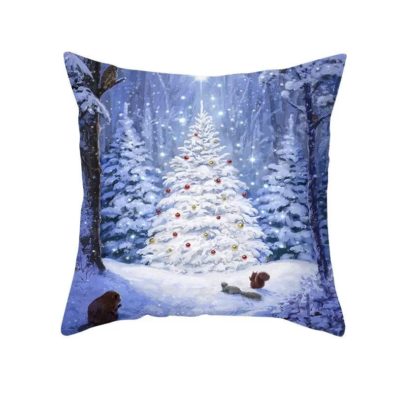Winter Snow Scene Christmas Pillowcase New Year Home Decoration Sofa Cushion Cover Christmas Tree Printed Pillowcase