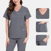 V-neck Women's Hospital Scrub Suit with Short Sleeves and Printed Design