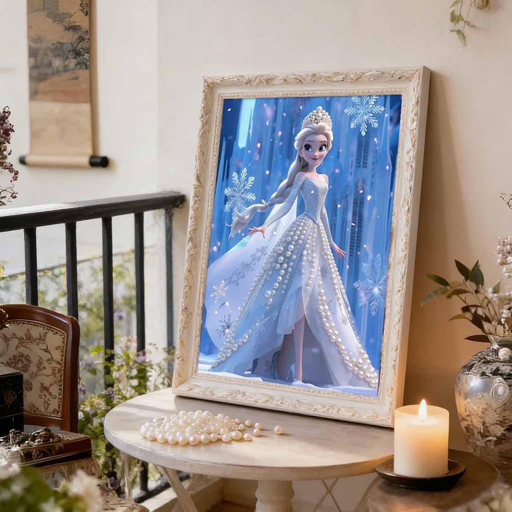 Disney Snow Princess DIY Artificial Pearl Diamond Art Set  A Diamond Dot Painting for Home Decoration Gift
