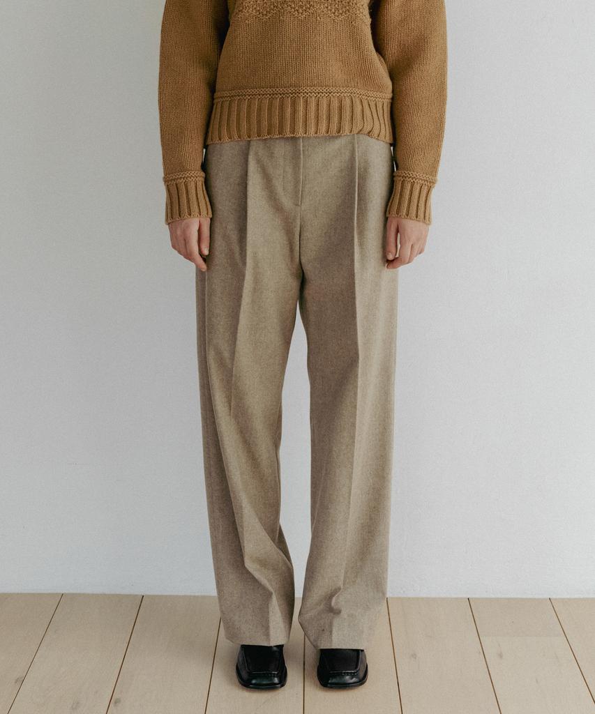 Tudument Wool One-Tuck Wide Slacks Beige