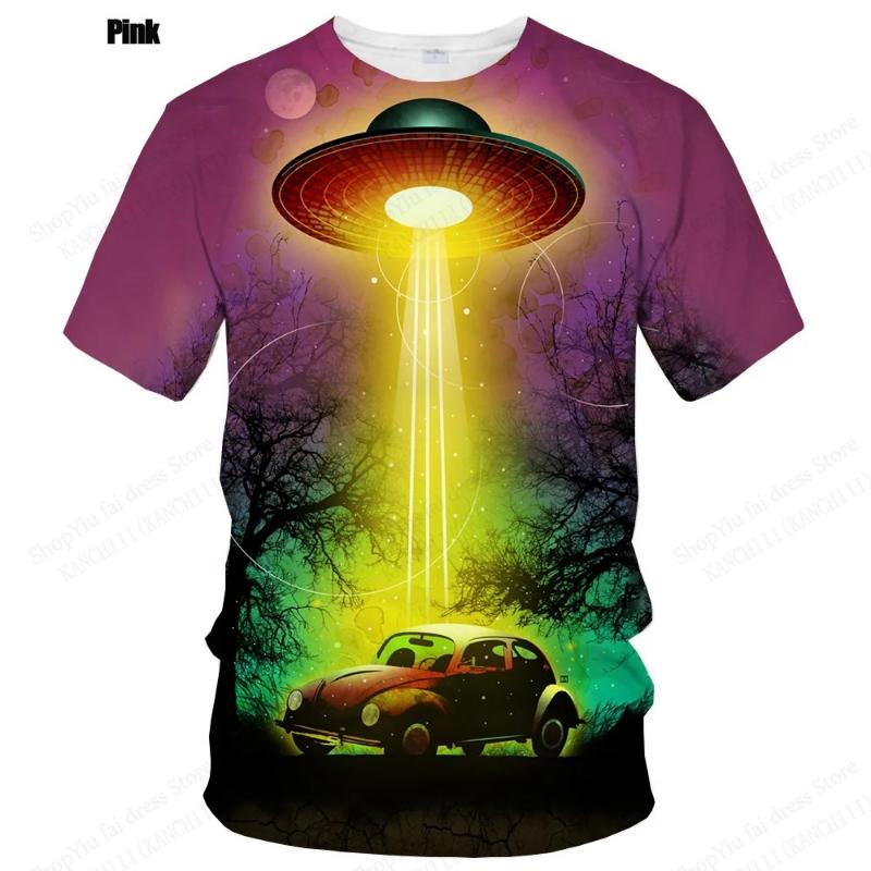Summer UFO Alien 3d Print T-shirt Men Fashion Casual O-Neck Short Sleeve Tshirt Funny Mysterious Spaceship Tops Tees Men Clothes