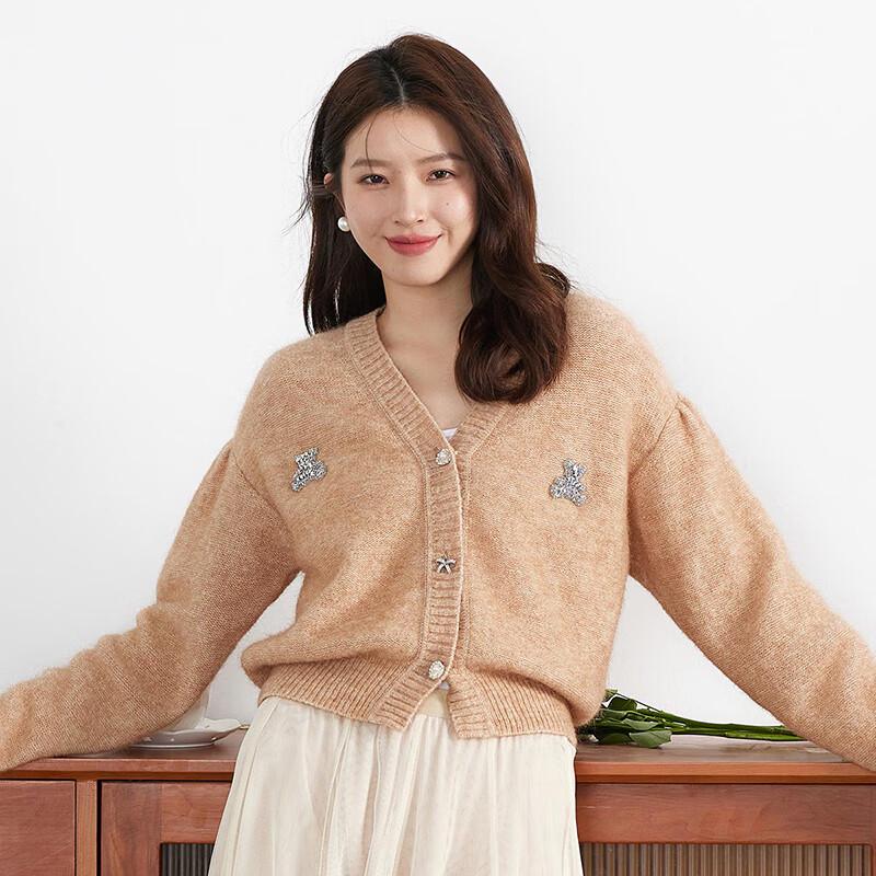 

SNOWFOVE Women s Cashmere Blend V-Neck Cardigan S