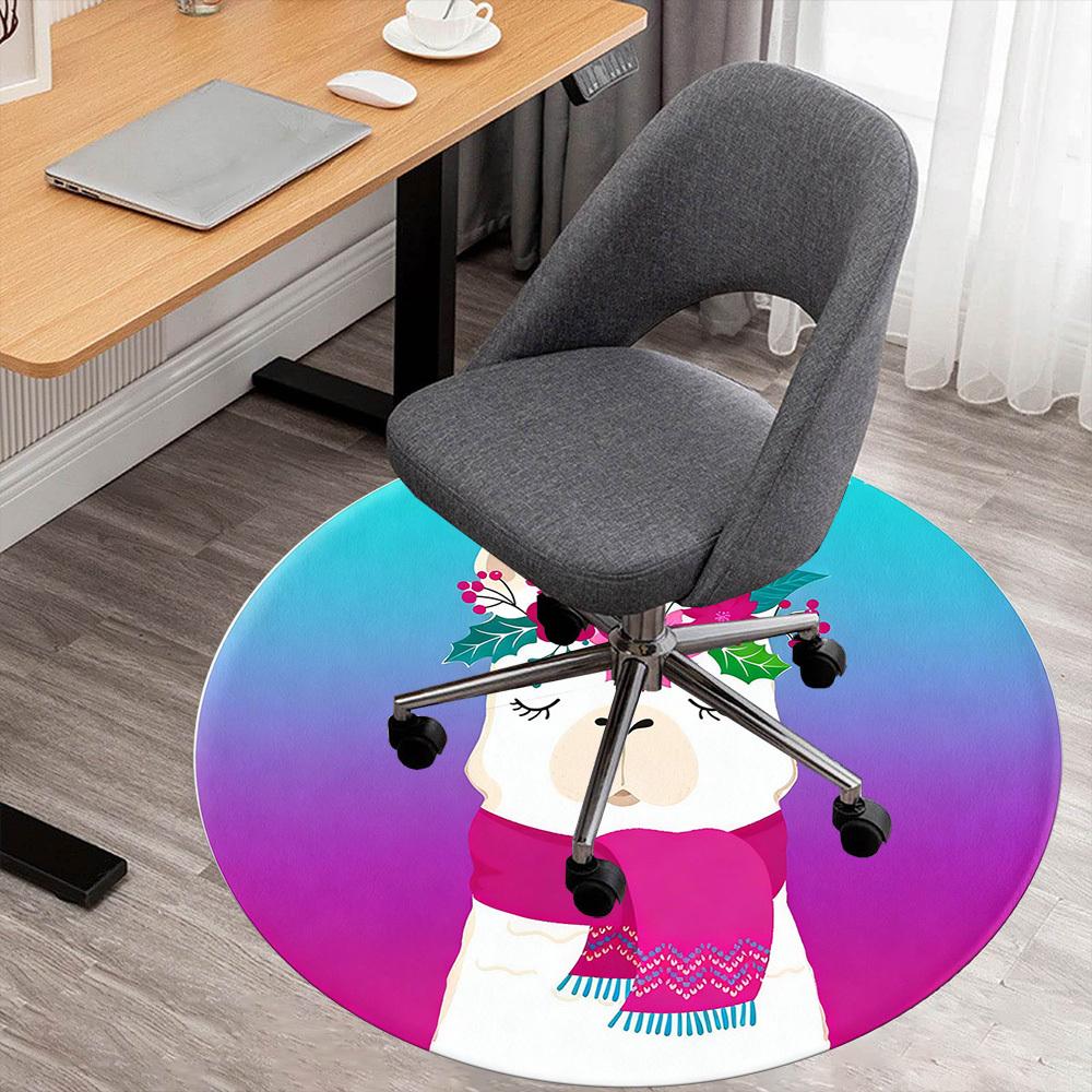 

1pc Llama Flower Round Chair mat office Area Rug - Non-Slip, Floor Mat for Office, Bedroom, Ideal home decor gift p0105059 80cm