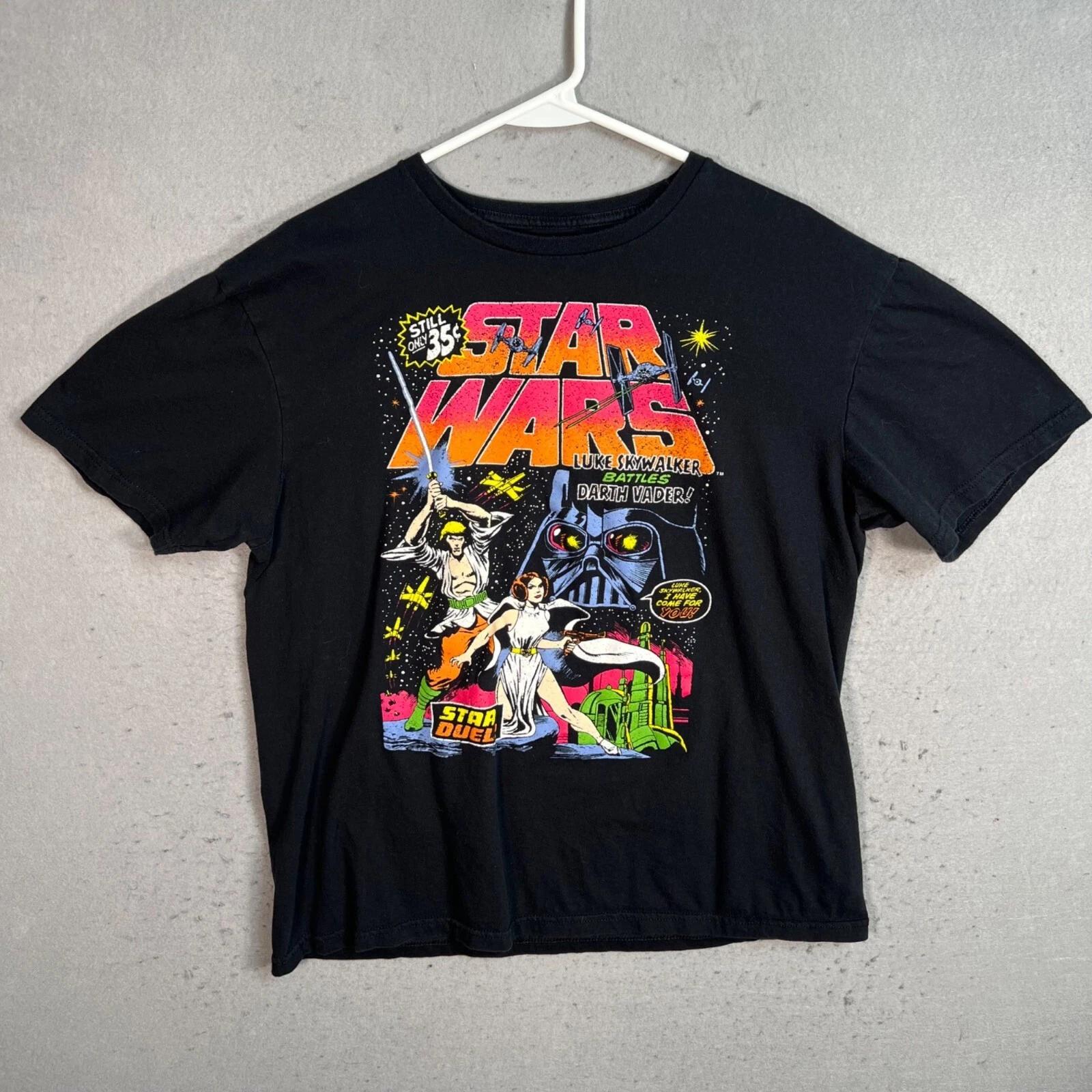

Star Wars Luke Skywalker Battles Darth Vader Graphic T-Shirt Black L Mad Engine 3XL