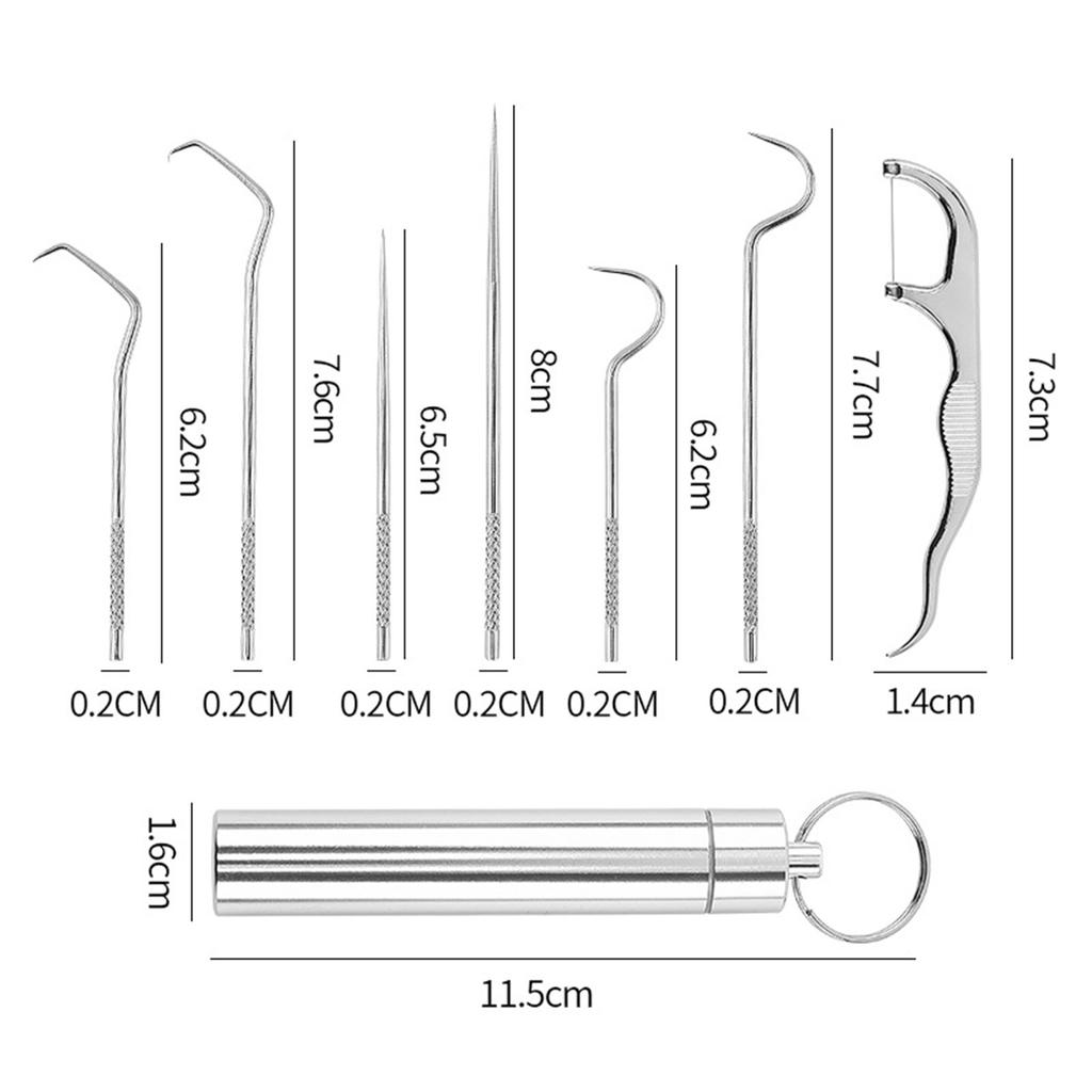 304 Edelstahl Zahnstocher Set Zahnseide Metall Zahnstocher Tragbares Aufbewahrungsrohr Mund-Zahnpflege Reinigungsgeräte Zahnstocher Dreiteiliges Set