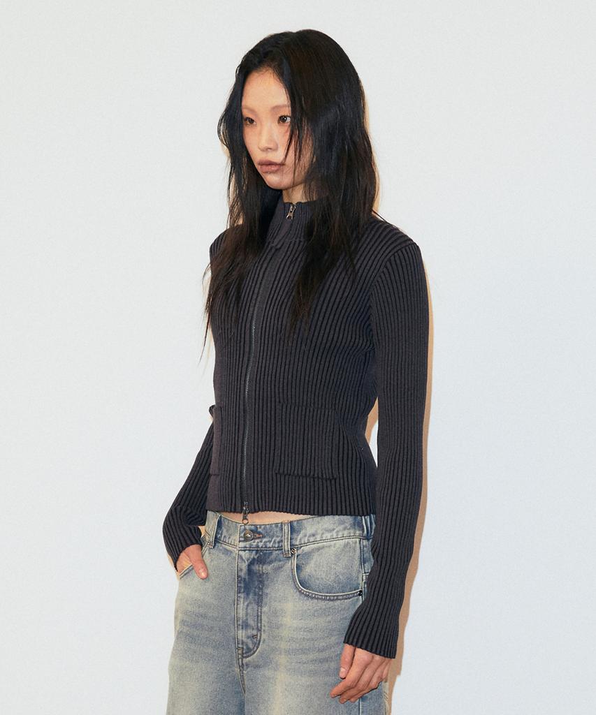 MAHAGRID Two Tone Zip Up Cardigan Blue(Mg2Gsmk686A)