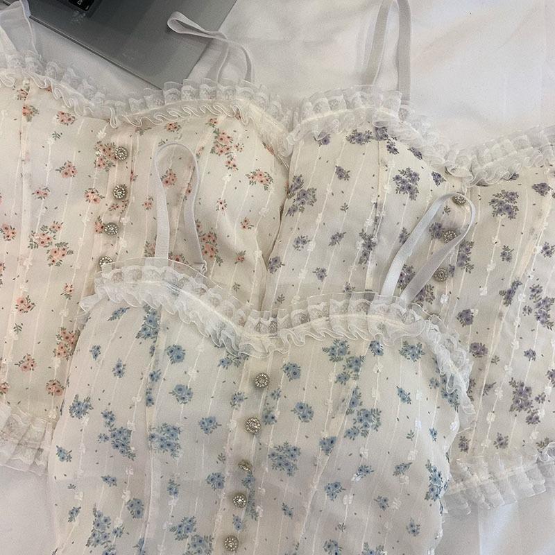 Pure Desire Wind Floral Lace Vest Suspender Women's Summer Design Sense, Thin Inside and Beautiful Back, Tube Top Outside