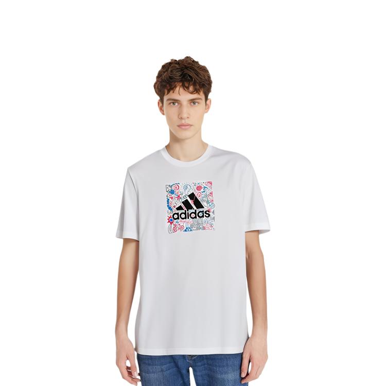 adidas T Shirts Men's White Crew Neck Moderate Straight Fit IB9426