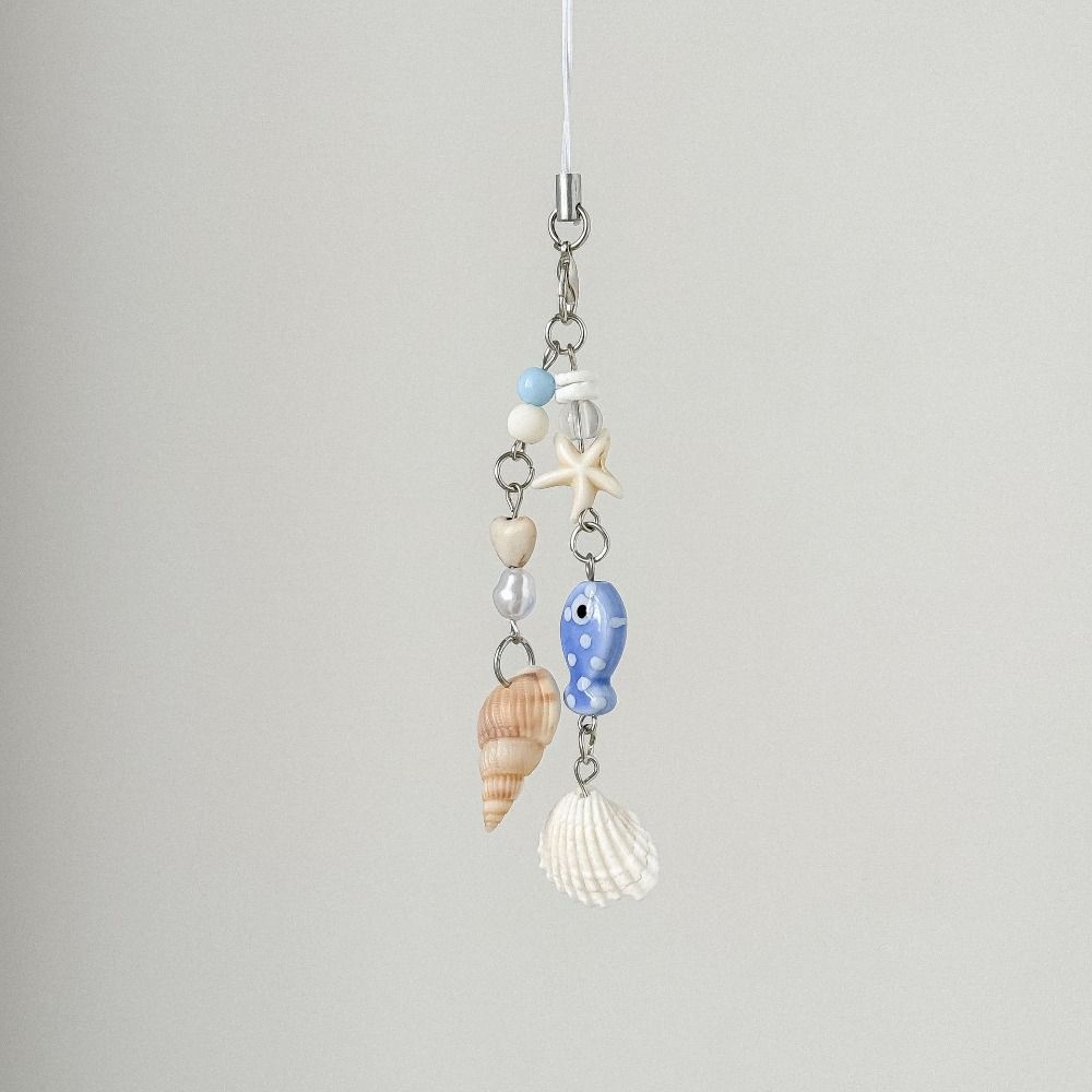 Blue Color Bag Charm Starfish Seashell Keychain Cute Phone Lanyard for Girls