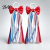 Lace Bows for Shoes 2Pcs Ribbon Bow Boot Charms, Patriotic Cowboy Charms with Lace, Festival Wear Accessories Plaid Striped Women Cowgirl Western