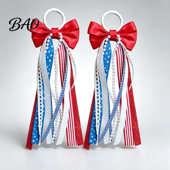 Lace Bows for Shoes 2Pcs Ribbon Bow Boot Charms, Patriotic Cowboy Charms with Lace, Festival Wear Accessories Plaid Striped Women Cowgirl Western