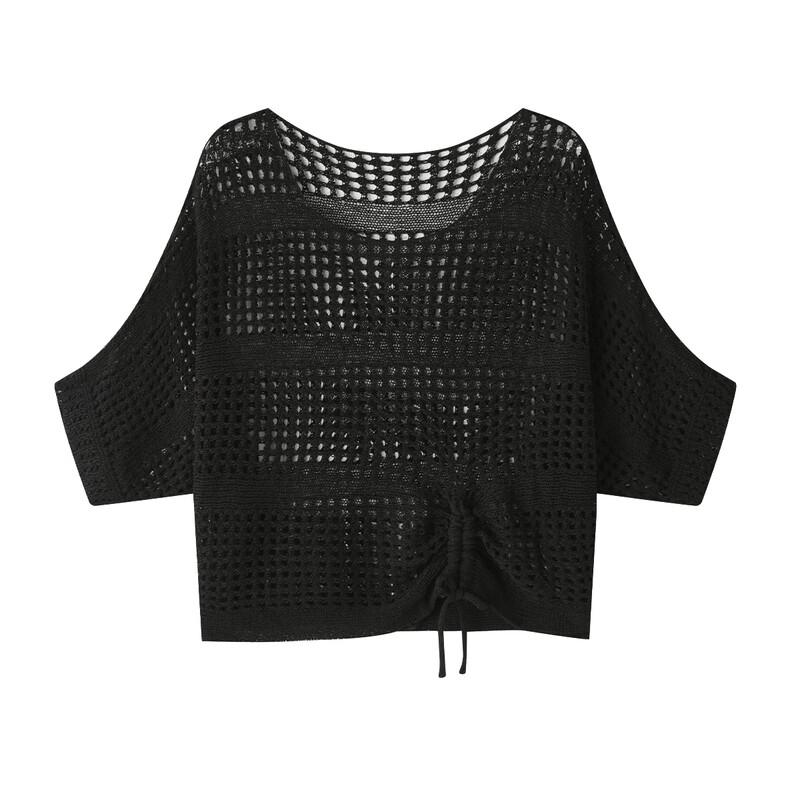 FivePlus Women's Hollow-out Knit Short Sleeve Top