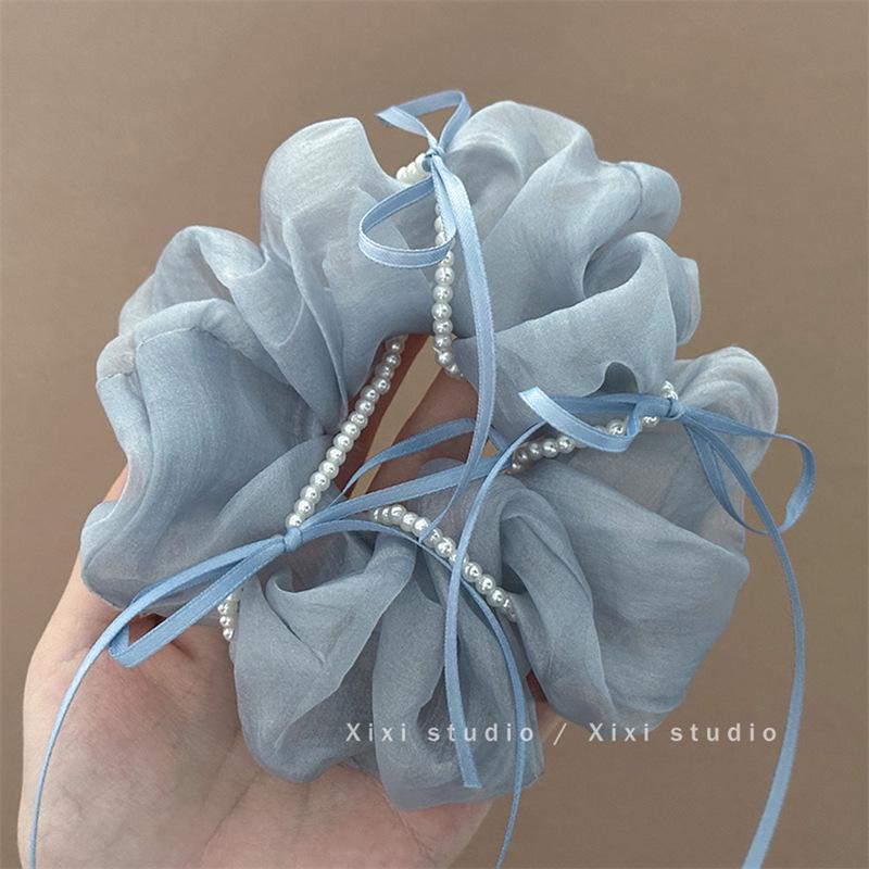 Korean Style Sweet Bow Fluffy Mesh Hair Tie for Women's Bun