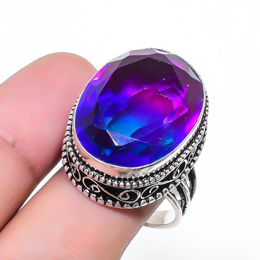 Natural Bi-Color Tourmaline 925 Sterling Silver Jewelry Ring Size 9.5 AR-16993