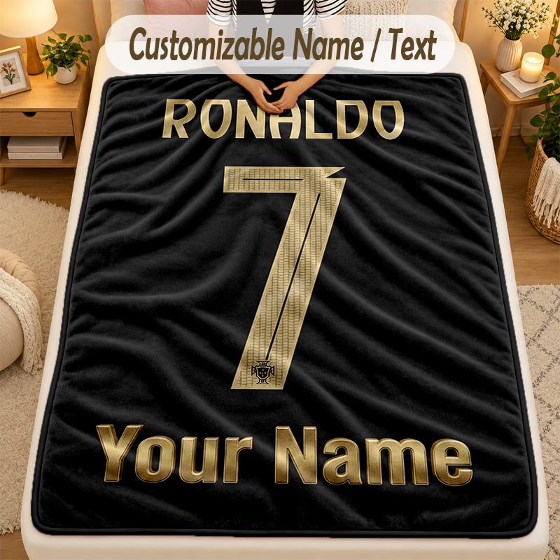 Flannel BlanketCristiano Ronaldo Custom Name Text Personalized Soft Warm Throw Blanket Home Decor Gift