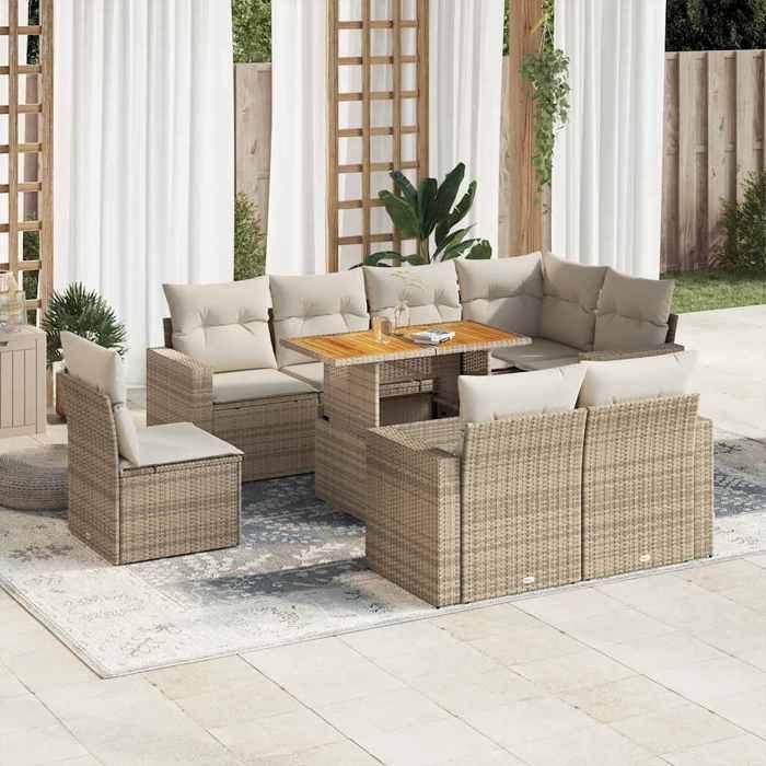 VidaXL Garden Lounge Set with Cushions 9 Pcs Beige Braided Resin 3327054