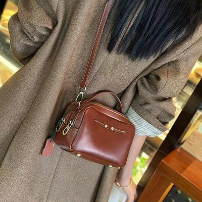 Women's Genuine Leather Bag with Double Zippers Crossbody Messenger Lady Minimalism Urban Fashion Small Square Shoulder Bag
