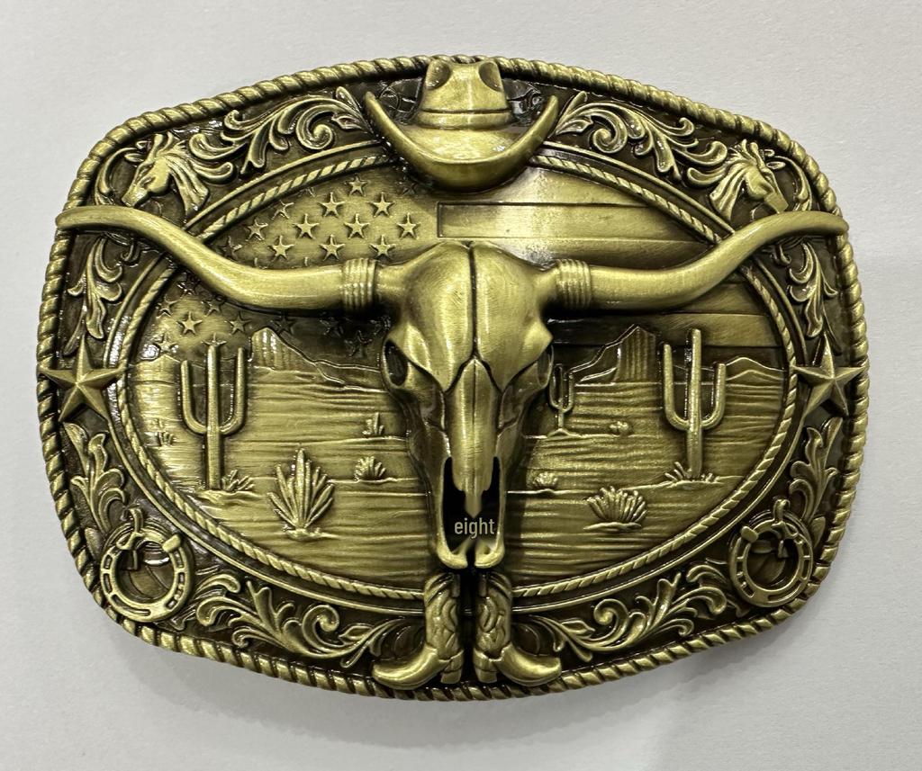 Cowboy Adler Stierkopf Zink Schnalle