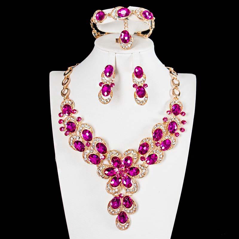 

Преувеличенный кристалл цветок драгоценный камень ожерелье из четырех частей ювелирные изделия женское платье ужин аксессуары