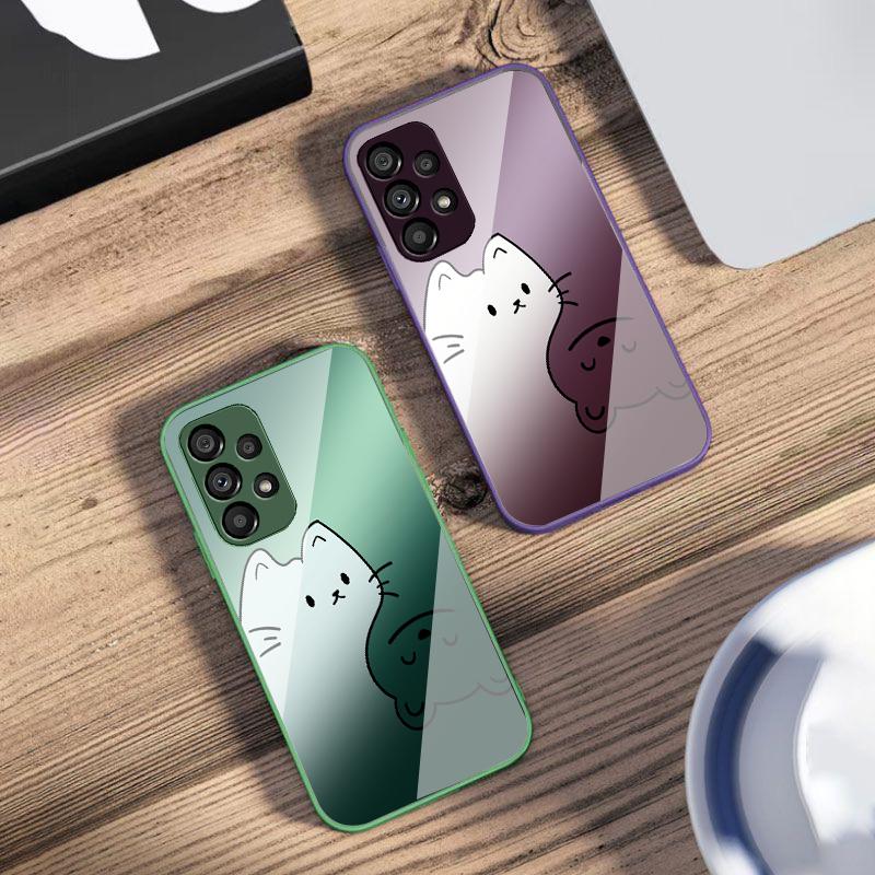 Advanced Cat Color For Samsung Galaxy S10 4G S20 11E 30 S21 21 22 S24 Fe Pro S23 S25 Ultra 5G S9 Tempered Glass Phone Case