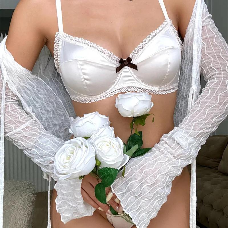 French Ice Silk Underwear Set for Women Sexy Ultra Thin Push Up Bra Set High Quality Comfort Lingerie Brassiere and Thongs Sets